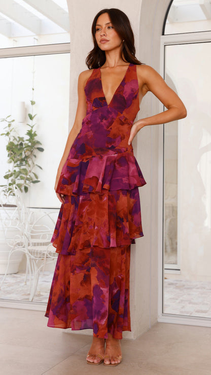 AURA | Vestido de con escote en V y volantes