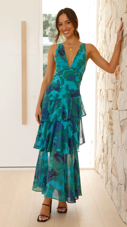 AURA | Vestido de con escote en V y volantes