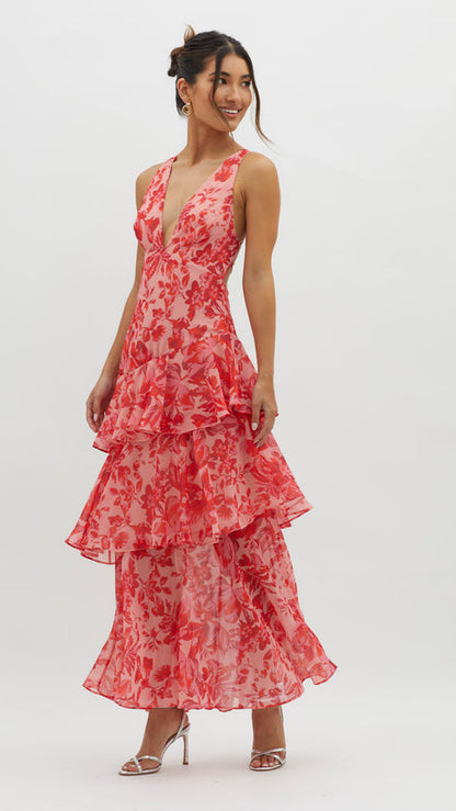 AURA | Vestido de con escote en V y volantes