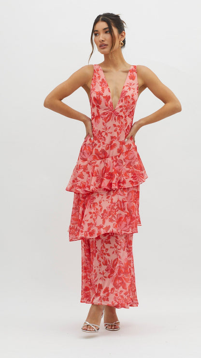 AURA | Vestido de con escote en V y volantes