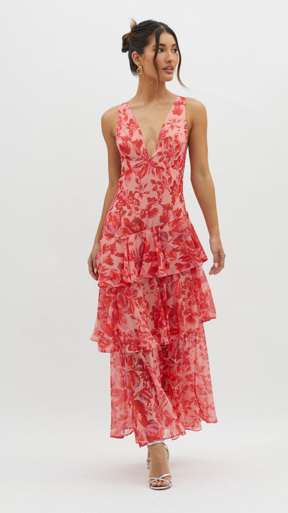 AURA | Vestido de con escote en V y volantes